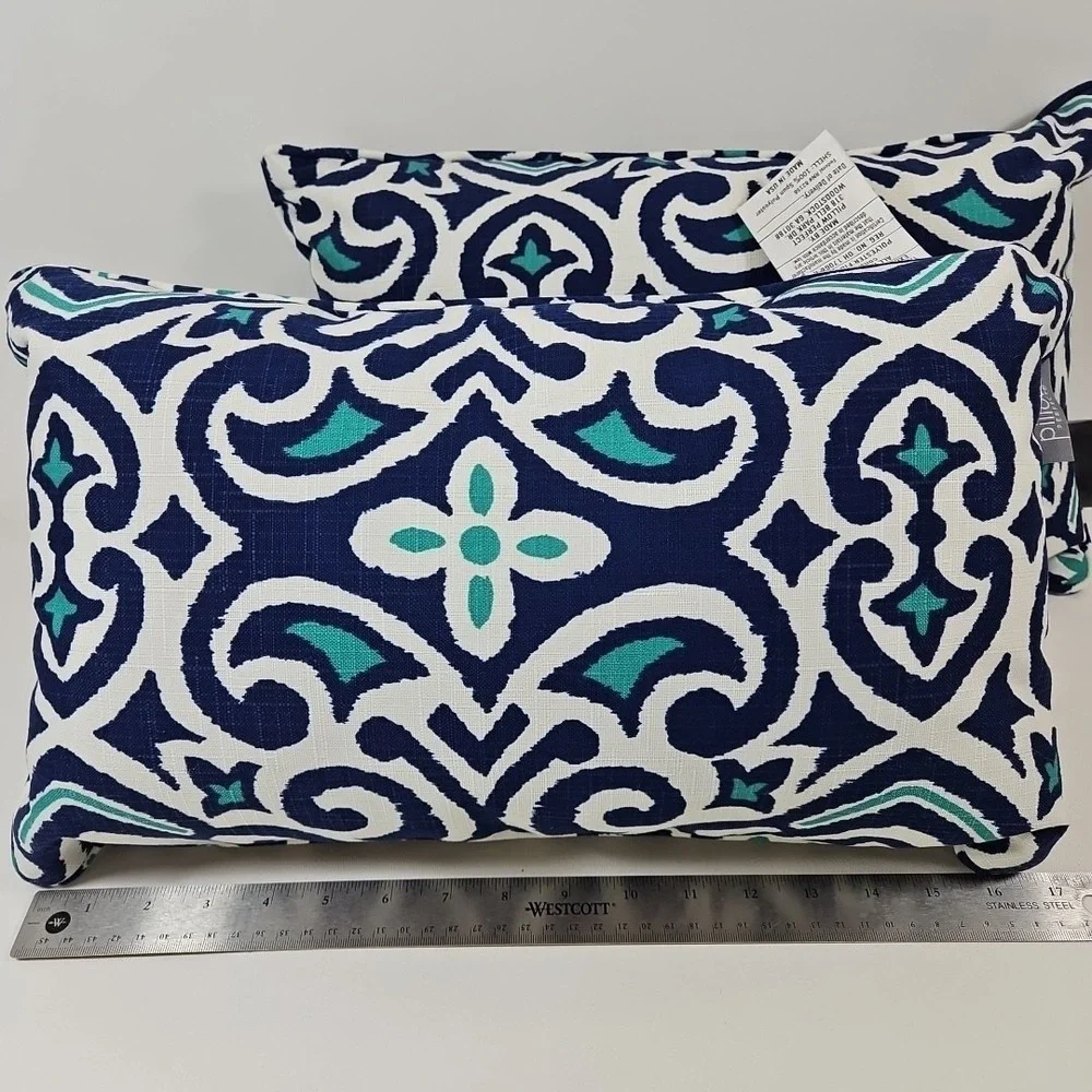 Damask Indoor/Outdoor Accent Throw Pillow, Plush Fill, Weather, and Fade Resi...
